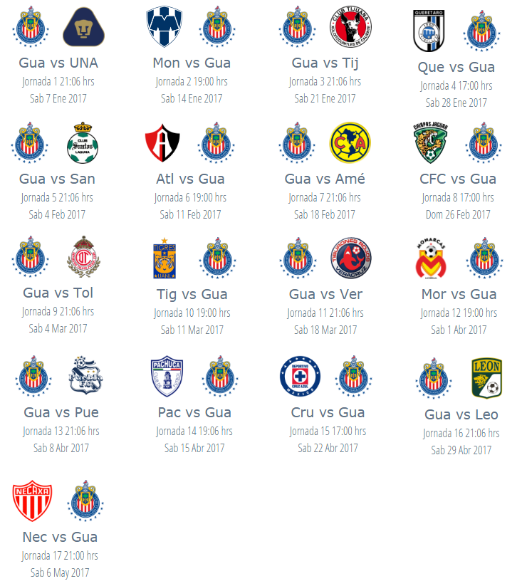 Calendario de Chivas Guadalajara Clausura 2017 futbol mexicano